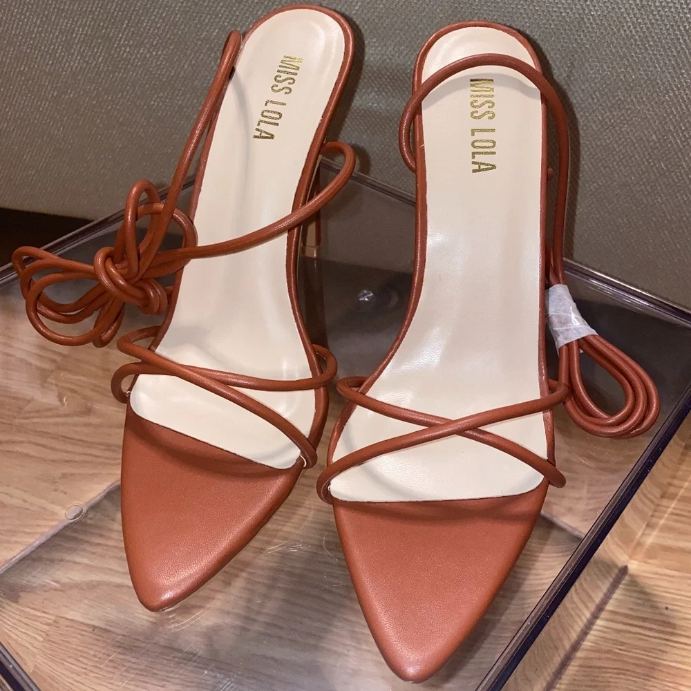 Brown Lace-Up Heels - Picture 3 of 8